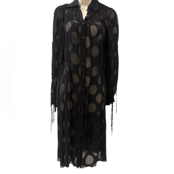 Carolina Herrera Women’s Size 8 Sheer Polka Dot Button-Down Dress Long Sleeve - Picture 1 of 15